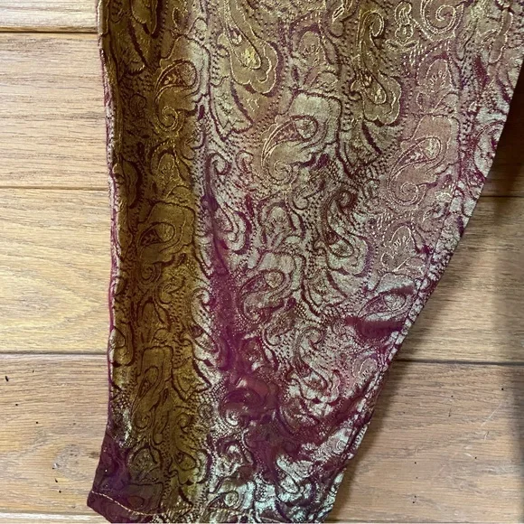 Vintage 90s Contempo Casuals gold burgundy metallic print elastic waist pants - Picture 2 of 5